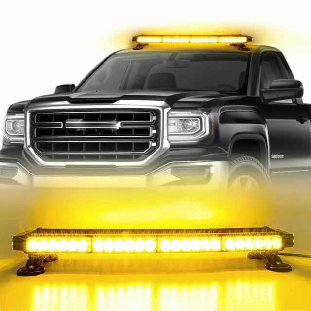 LED Emergency Strobe Light Bar Warning Rooftop Double Side Traffic Advisor-Amber