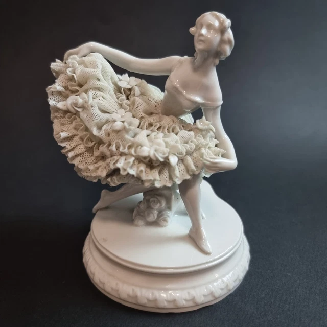 ANTIQUE GERMAN DRESDEN Muller Volkstedt Lace Ballerina Porcelain