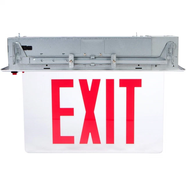 LED EMERGENCY EXIT Sign, Recessed Mount Edge, Single Sided - Red On ...