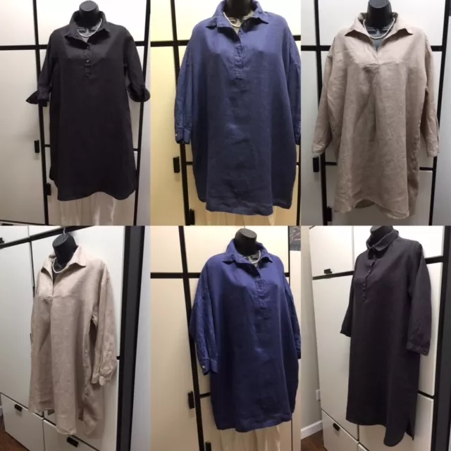 Fog Linen Work Linen Sand Blue Black Collar Shirt Tunic Dress Yumiko Sekine