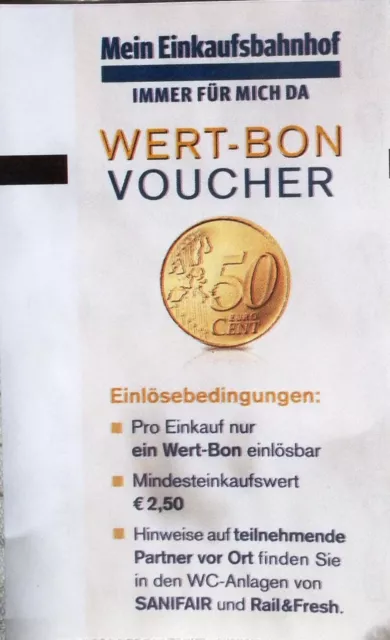 20x Gutscheine Wert-Bon Voucher original für SANIFAIR und Rail&Fresh je 50 Cent