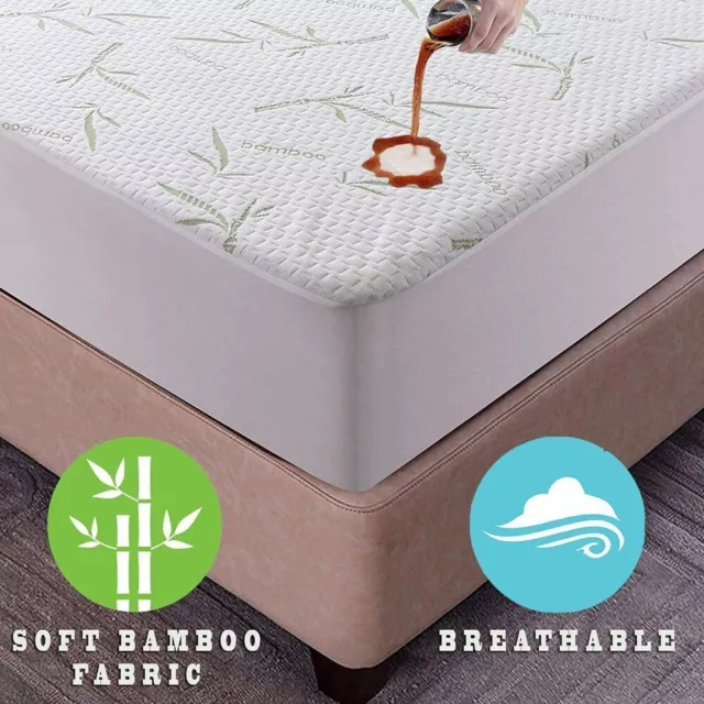 Mattress Protector Bamboo Waterproof Topper Fitted Cover Double Queen King Bed