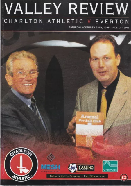 Charlton Athletic v Everton programme, Premier League, November 1998