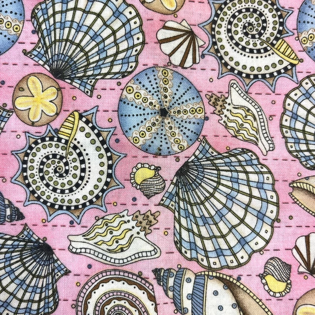 Debbie Mumm pastel sea shell fabric pink blue yellow beach cotton 55" x 44" C