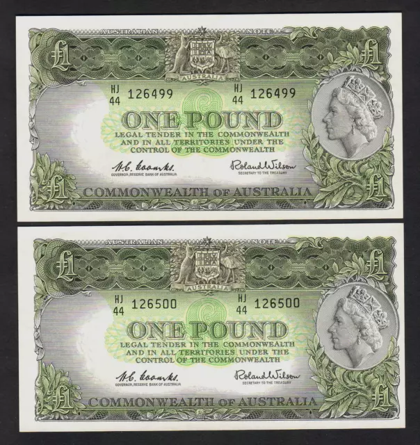 R-34b.. (1961) One Pound.. Coombs/Wilson.. Reserve Bank.. aU-UNC - CONSEC  Pair