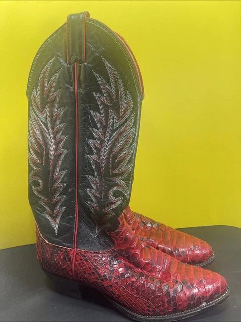 JUSTIN PYTHON MENS Sz 7.5 A Western Red Black Cowboy Outdoor Snake ...