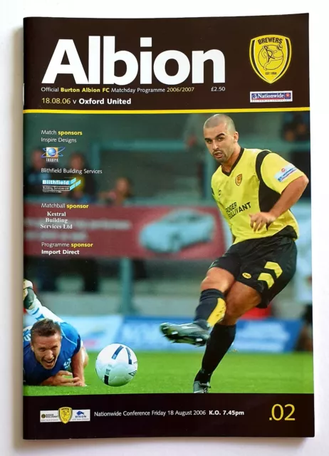 Burton Albion vs Oxford United - Conference - 18/8/2006 match programme