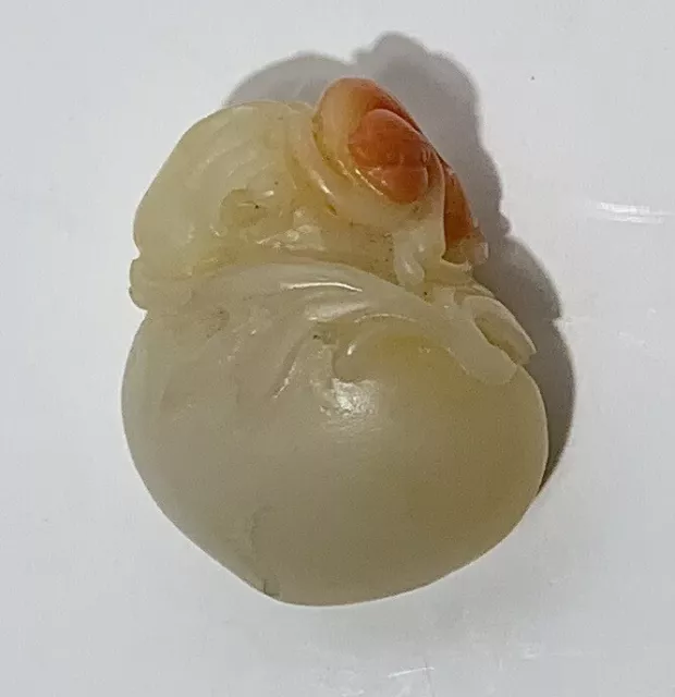 Old Or Antique CHINESE MINIATURE RUSSET JADE CARVED POMEGRANATE & MONKEY