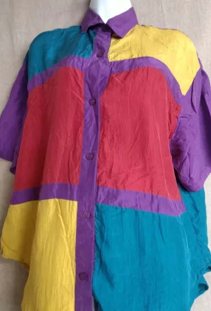 Camisa Top Vintage Blair Boutique Para Mujer Color Bloque Seda Años 80 Años 90 Talla L