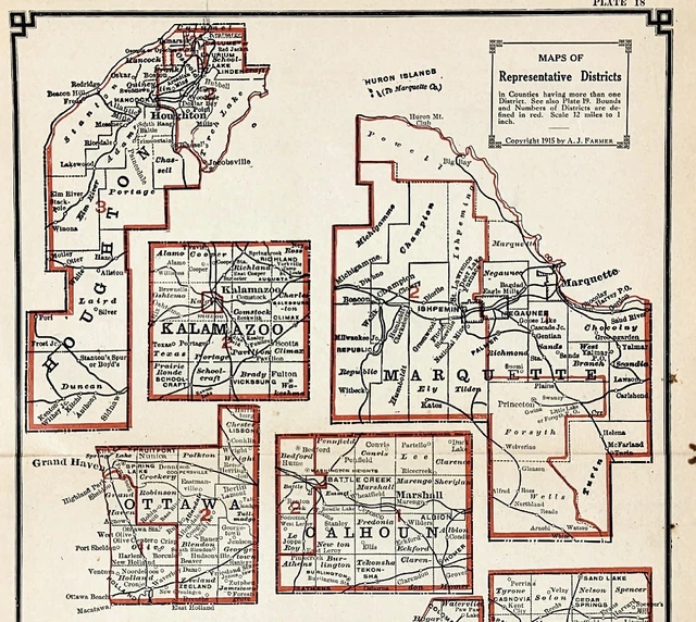 1915 MAP HOUGHTON Marquette County ORIGINAL Michigan upper Peninsula Townships £23.00 PicClick UK