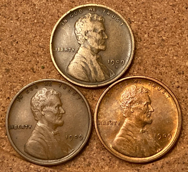 1909-S/S, 1909 VDB DDO Gem BU Red, 1909-P Lincoln Wheat 1C Cent Penny Error RPM