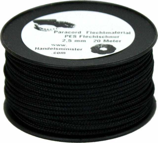 20m Paracord Flechtschnur 2,5mm schwarz / unifarbig / multicolor zum Flechten