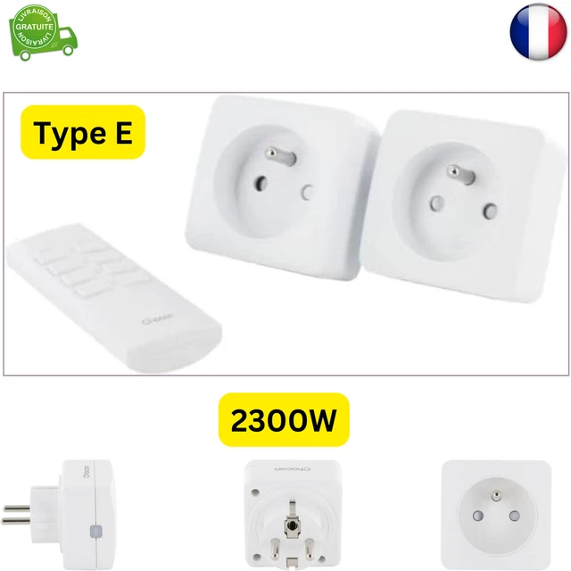 Set De 2 Mini Prises Télécommandées Chacon - 2300W, Type E, Télécommande 4 Canaux - Pour Commande à Distance Lampes Et Appareils