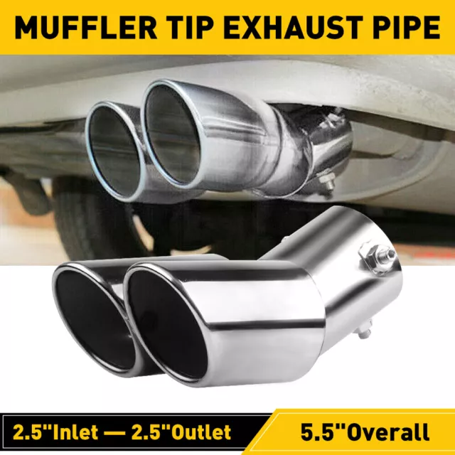 Universal Twin Dual Exhaust Pipe Trim Tip Tail Muffler Stainless Steel Chrome UK