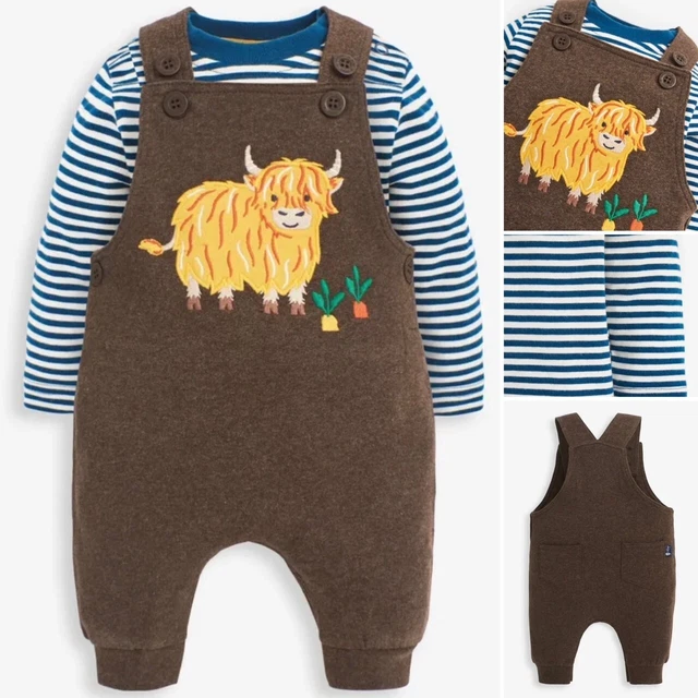 Jo Jo Maman Bebe HIGHLAND COW Baby Dungarees Set Outfit - 0-3 Months RRP £24 New