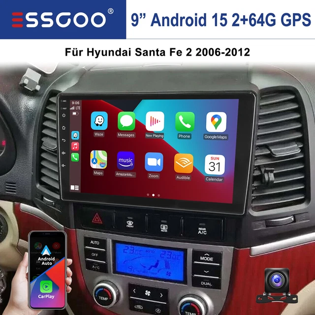 APPLE CARPLAY 64GB Android 15 Autoradio GPS KAM Für Hyundai Santa Fe 2 ...