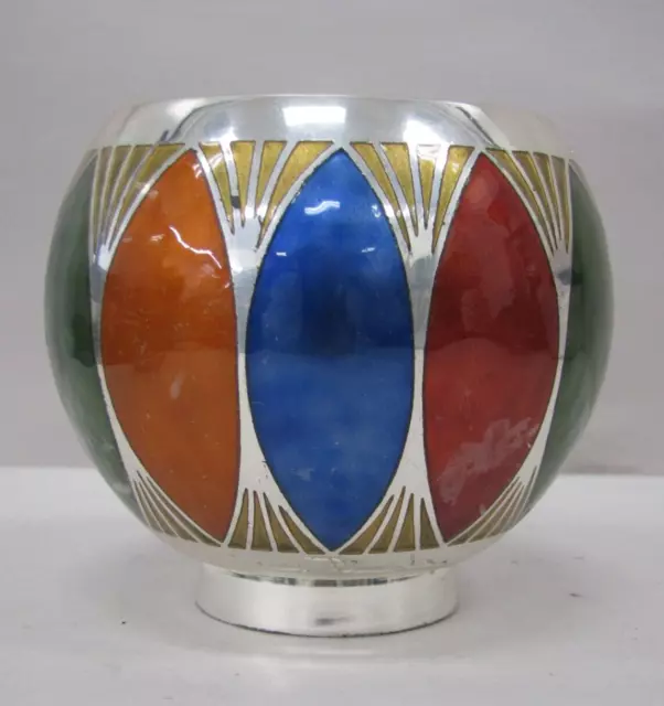 Miguel Pineda Signed Silver Tone Enamel Bowl Red/Blue/Orange/Green