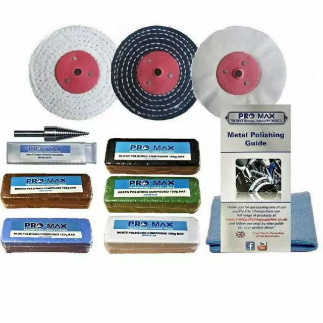 Metal Buffing Kit for Drill 4 Inch Wheel for Polishing Hard Metals 7pc