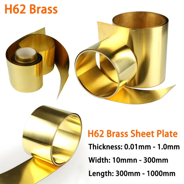 H62 Brass Sheet Plate Cu Metal Foil Panel Strip Roll 0.01mm-1mm Thick Many Sizes