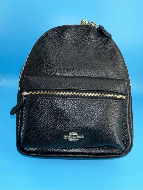 Nwt coach f38263 black gold charlie pebble leather mini backpack deals