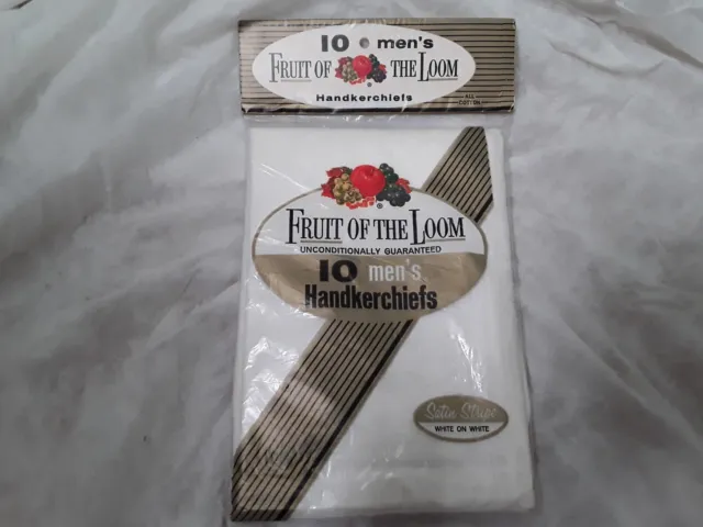 Vintage Fruit Of The Loom 10 Men's Handkerchiefs White Satin Stripe NEW