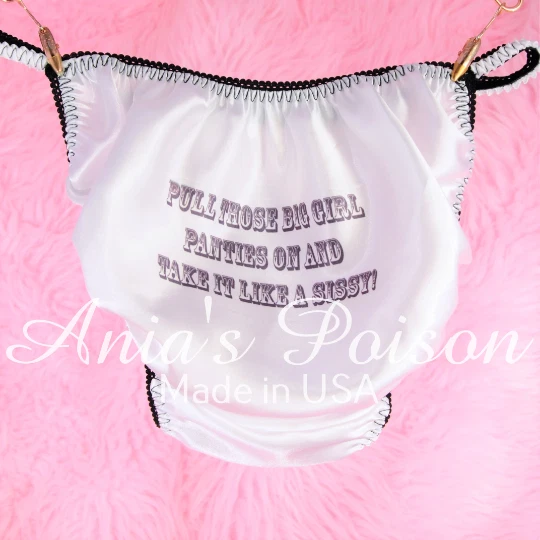 SISSY SATIN PANTIES for MEN BIG GIRL PANTIES Humiliation text
