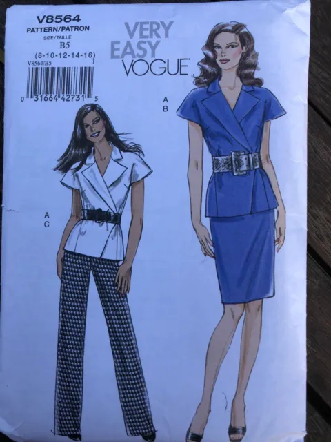 Very Easy Very Vogue Sewing Pattern V8564 Misses' Jacket, Skirt Pants 8-14