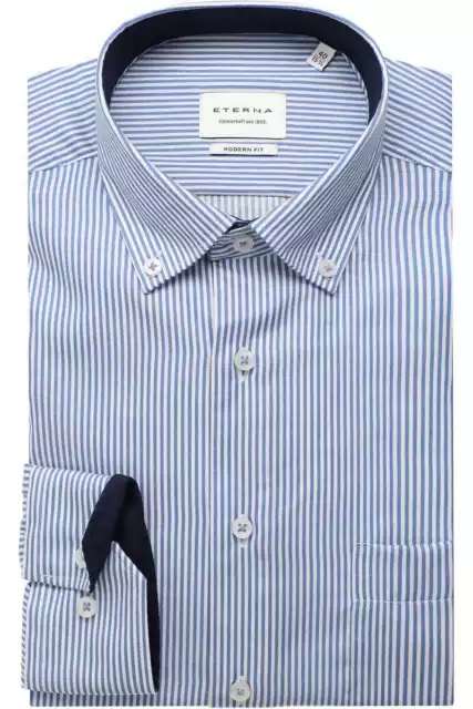 eterna Comfort Fit Herren langarm Hemd blau weiß gestreift bügelfrei Button Down