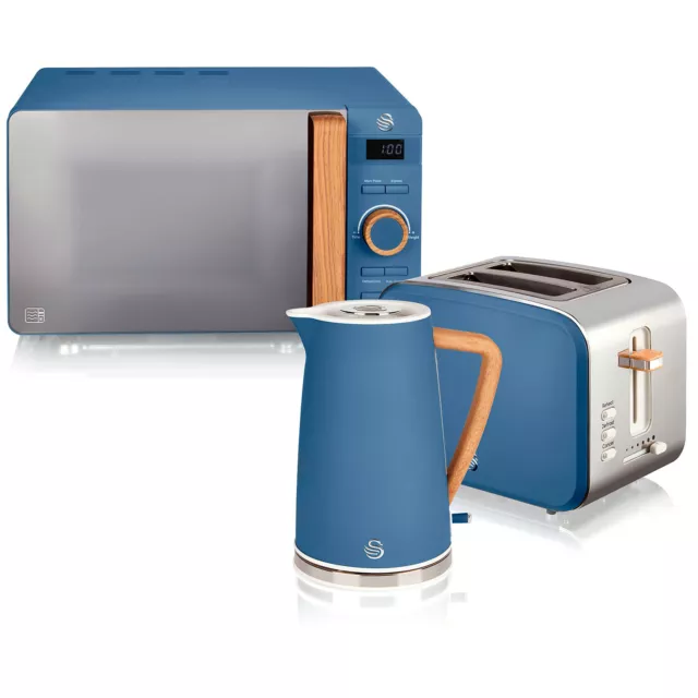 Set Frühstück Wasserkocher Breitschlitz-Toaster Mikrowelle 20L Nordic Blau 2200W