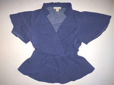 Women's Monteau Los Angeles Blue polka dot dress business shirt blouse Size:M