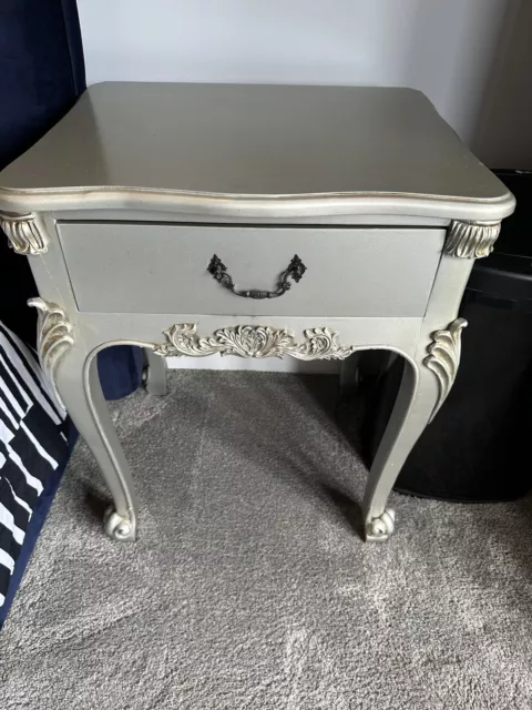 French Rococo Antique Silver Budoir Single Drawer bedside table Pair