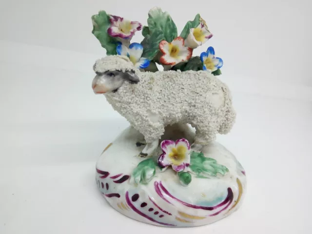 A Small Antique Staffordshire  Sheep Chelsea Porcelain Figure Gold Anchor 19th C