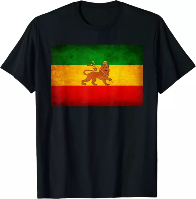 Old Ethiopia Flag shirt Lion of Judah Rasta Reggae T Shirt Size S-5XL