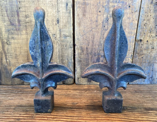 Lot of 2 Vintage Ornate Cast Iron Fence Finials ~ Vintage Architectural Salvage