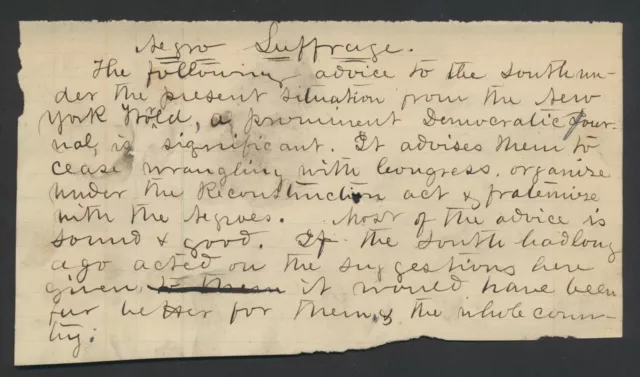 1865 "Negro Suffrage" Incredible Handwritten Letter on Black Voting UNIQUE