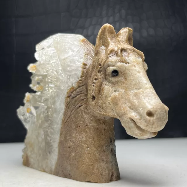 Natural Crystal Cluster Quartz Specimen Stone,Hand-Carved HORSE.Stone Statue.OF