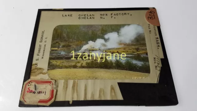 QJE Glass Magic Lantern Slide Photo LAKE CHELAN BOX FACTORY WASHINGTON