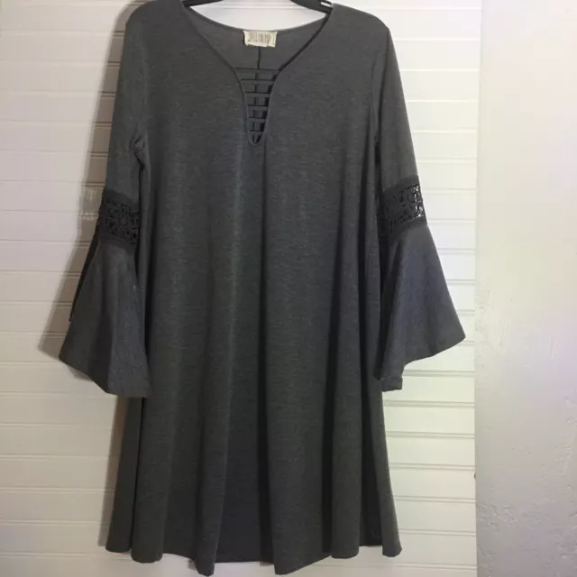 Just Found Boho Peasant Dress Women Size 1X Gray Knit Rayon 3/4 Sleeve Casual