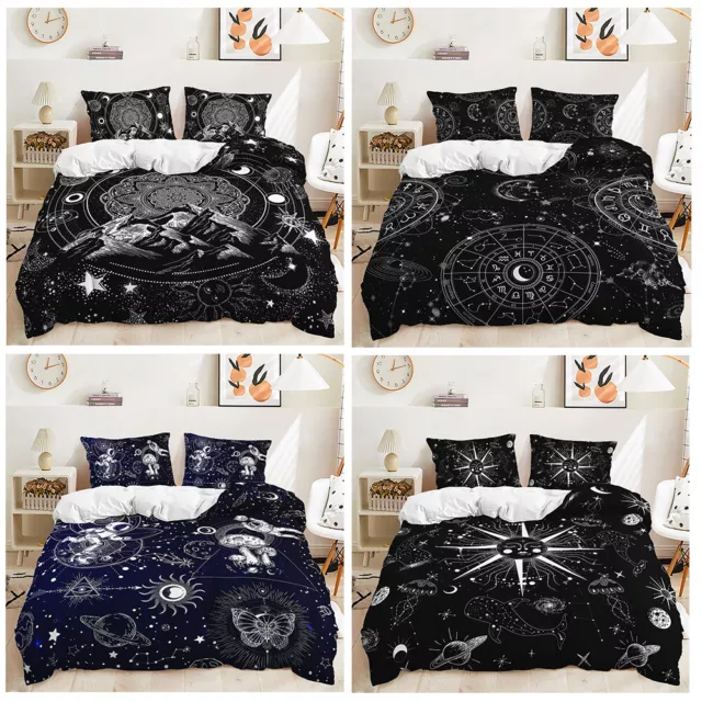 Space Universe Galaxy Moon Sun Astronaut Planet Duvet Doona Quilt Cover Bed Set