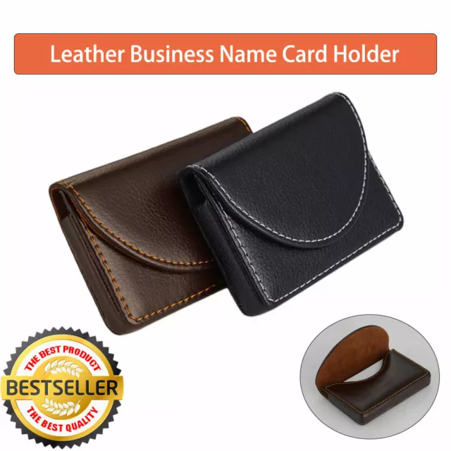 Leather Business Name Card Case Wallet Holder with Magnetic Shut Brown/Black New