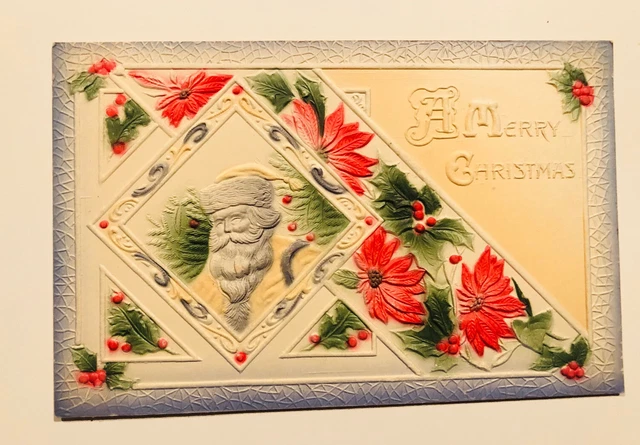 Vintage Airbrushed Embossed Santa Claus A Merry Christmas￼ 1910 Postcard