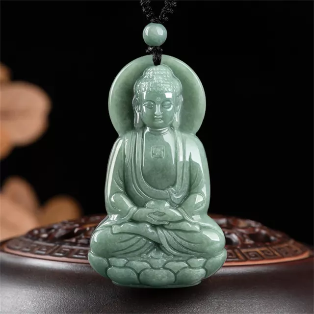 Unisex Natürliche Grade A Jade Jadeit Lucky Bean Green Buddha Anhänger Halskette