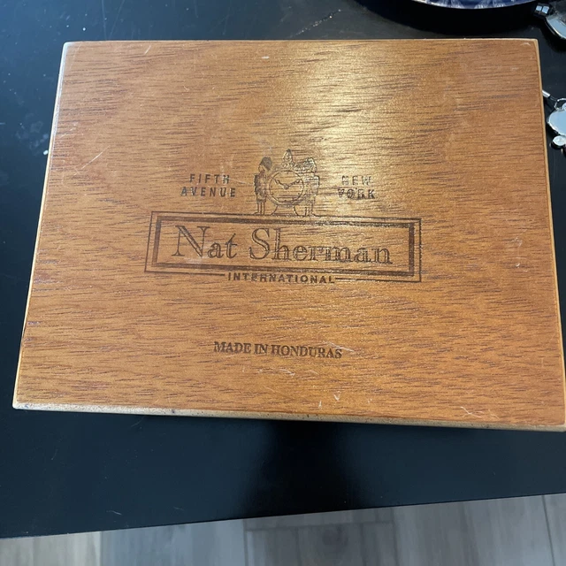 Nat Sherman Vintage Wooden Cigar Box Dovetailed Hinged Lift Top 1970s-now