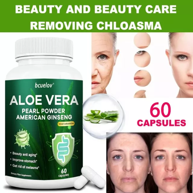 Aloe Vera With Pearl Powder Beauty & Anti-Aging, Detox 30/60/120 Capsules