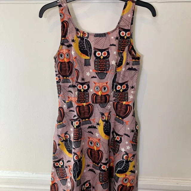 Folter Modcloth Womens Owl Halloween Pockets A-Line Dress Sz Small Brown VINTAGE 2