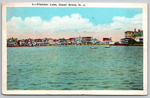 Ocean Grove New Jersey WB Postcard Fletcher Lake Water View 1920s