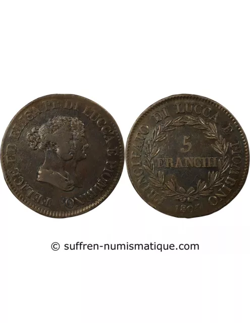 Italie, Republique De Lucques, Felix Et Elisa - 5 Franchi Argent - 1805 Florence