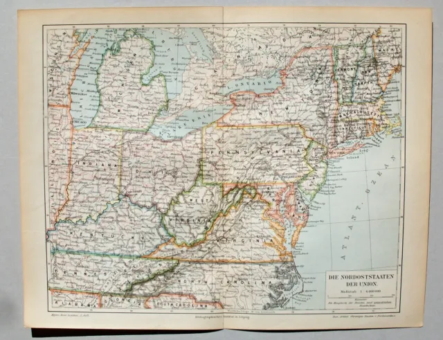 Vereinigte Staaten - Nordoststaaten - Alte Landkarte - Lithographie 1898