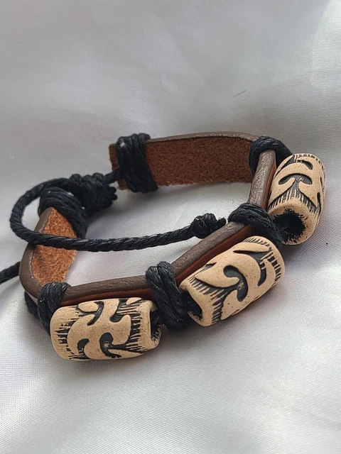 Leather CELTIC Tube Bead Goth Surf Band Bracelet Rope String Bangle Jewellery