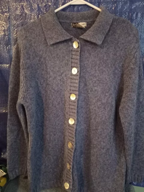 Vintage Y2K Knitted Button Up Cardigan Sweater Women's Size Lg Blue Kelly Scott